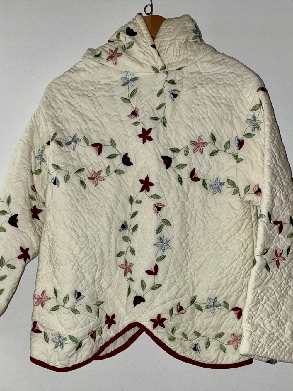 Ivory Quilted Floral Embroidered Puffer Jacket